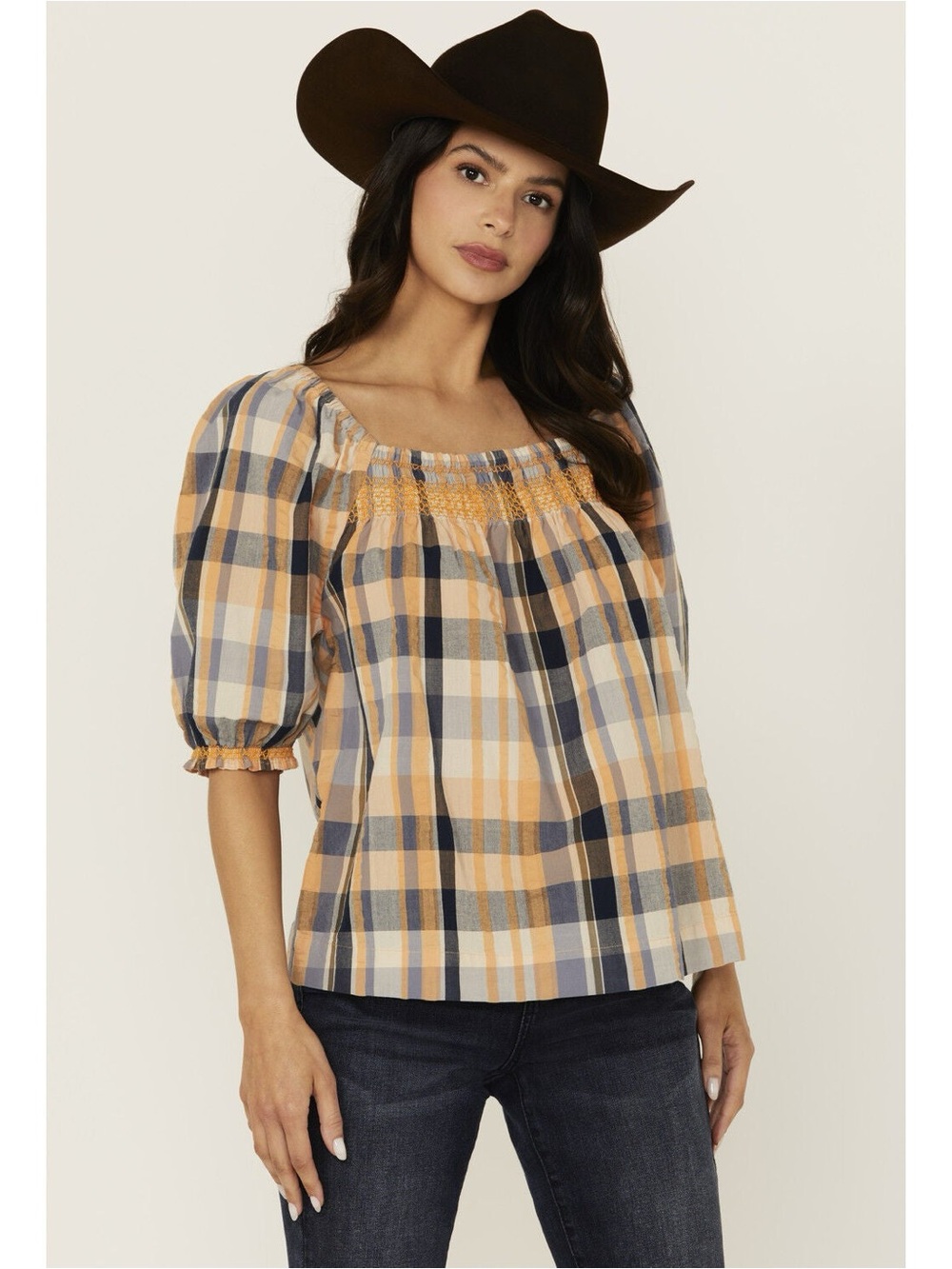 CLEO + WOLF BOWIE PLAID PRINT BLOUSE